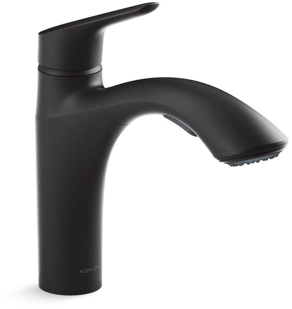 KOHLER Matte Black Single Handle Pull Out Kitchen Faucet 