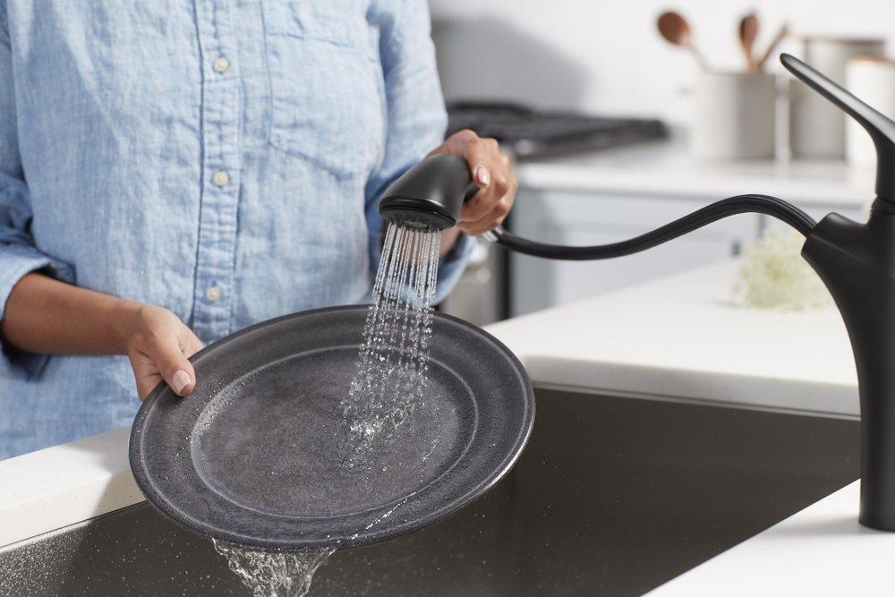 KOHLER Matte Black Single Handle Pull Out Kitchen Faucet 