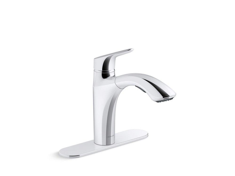 KOHLER Polished Chrome Single Handle Pull Out Kitchen Faucet 