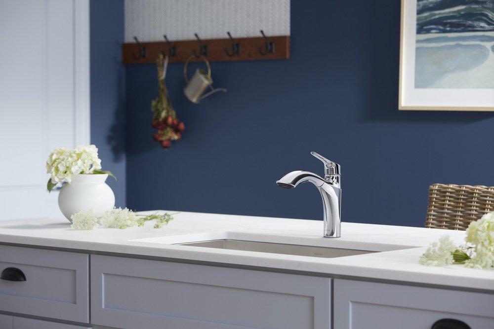 KOHLER Polished Chrome Single Handle Pull Out Kitchen Faucet 