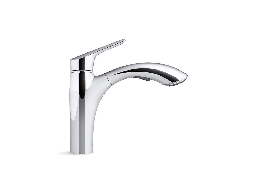KOHLER Polished Chrome Single Handle Pull Out Kitchen Faucet 