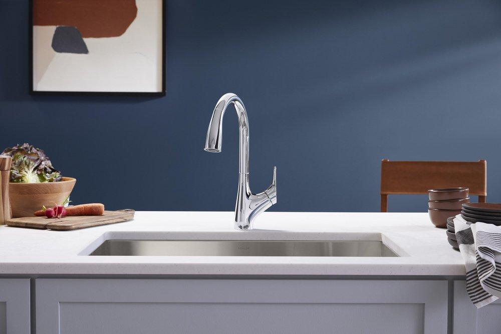 KOHLER Polished Chrome Single Handle Pull Down Kitchen Faucet 