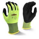 Size L 15 ga Knit and Dipped Foam Latex Plastic Reusable Gloves in Hi-Viz Green