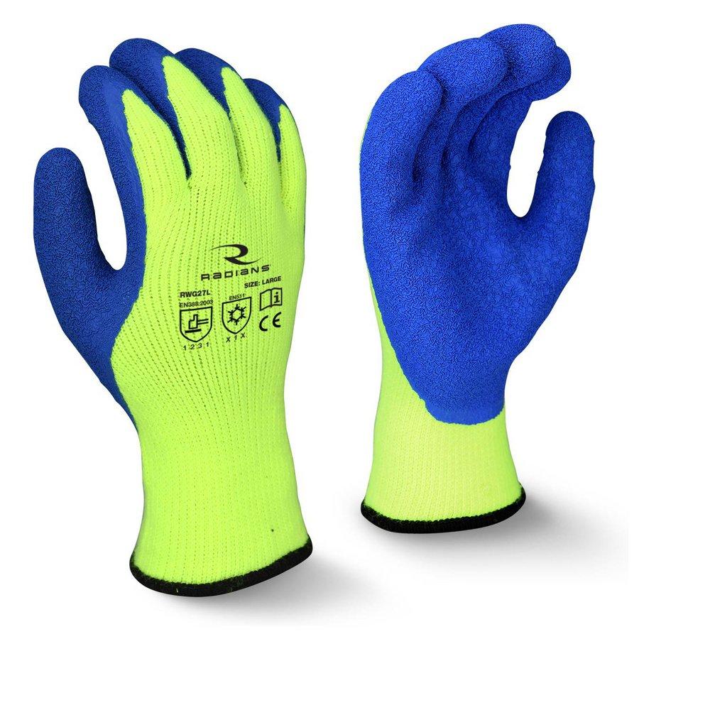 Radians Yellow Crinkle Latex Plastic Cold Weather and Dipped Reusable Gloves 