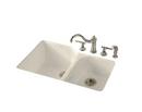33 x 22 in. 4 Hole Cast Iron Double Bowl Undermount Kitchen Sink in Almond