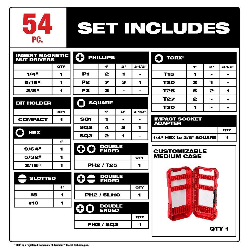 Milwaukee&reg; Red 1 in., 1/8 in., 2 in., 3 in., 3-1/2 in., 3/8 in., 5/16 in., 5/32 in., 9/64 in. Hex Driver 54-Piece Drill Bits & Bit Sets 