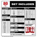 Milwaukee&reg; Red 1 in., 1/4 in., 2 in., 3/16 in., 3/32 in., 5/32in, 7/64 in., 9/64 in. Hex Driver 80-Piece Drill Bits & Bit Sets 