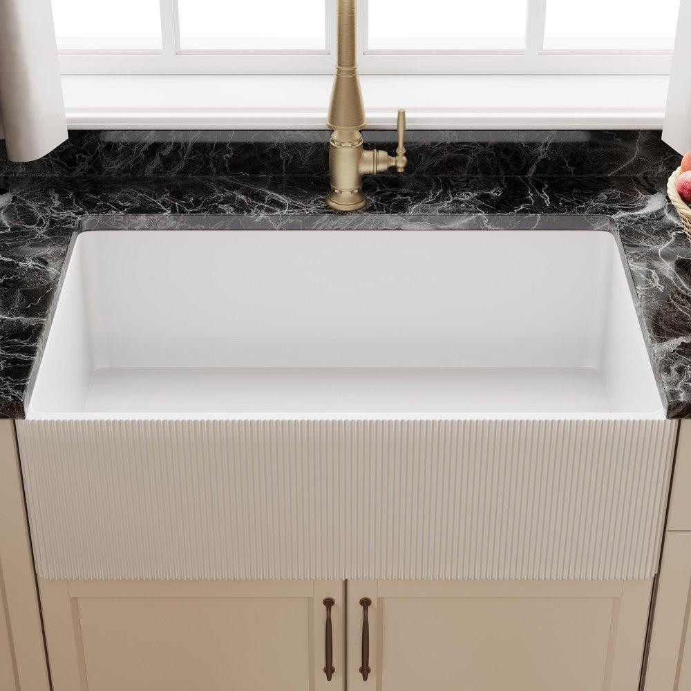 33 in. Farmhouse Fireclay Single Bowl Kitchen Sink in Glossy White 