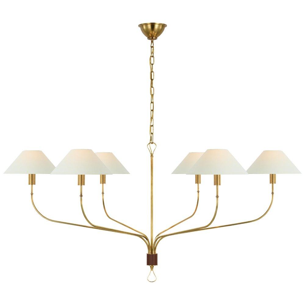 Visual Comfort & Co. Signature Hand Rubbed Antique Brass/Saddle 42 x 23-1/2 in. 6.5W 6-Light 1-Tier Transitional Chandelier 