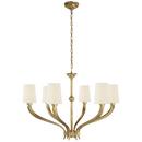 RUHLMANN LARGE CHANDELIER IN ANTIQUE-BURNISHED BRASS WITH LINEN SHADES