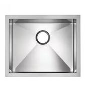 A stainless steel drop-in kitchen sink.