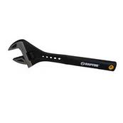 A black adjustable wrench.