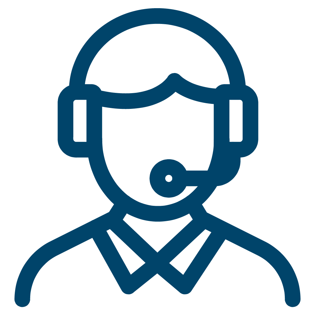 Icon of a person on a headset in blue.