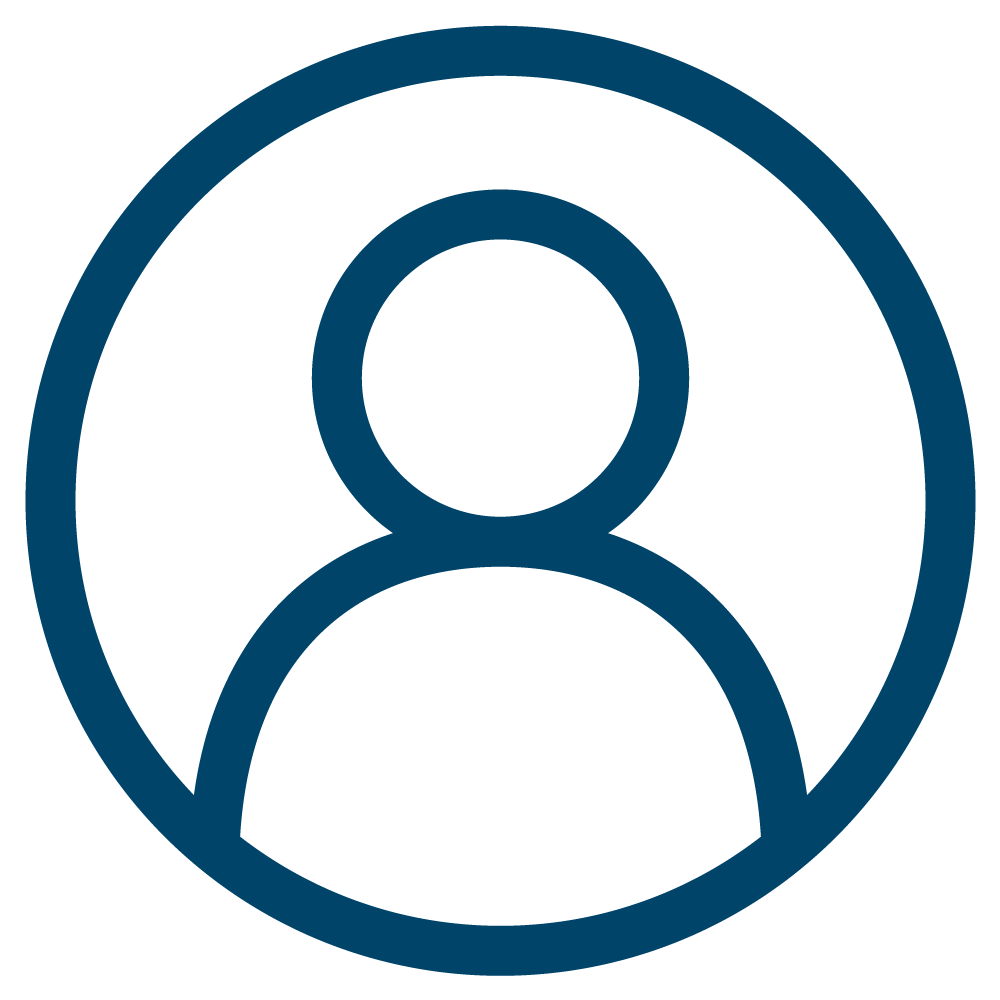 Icon of a person in a circle in blue.