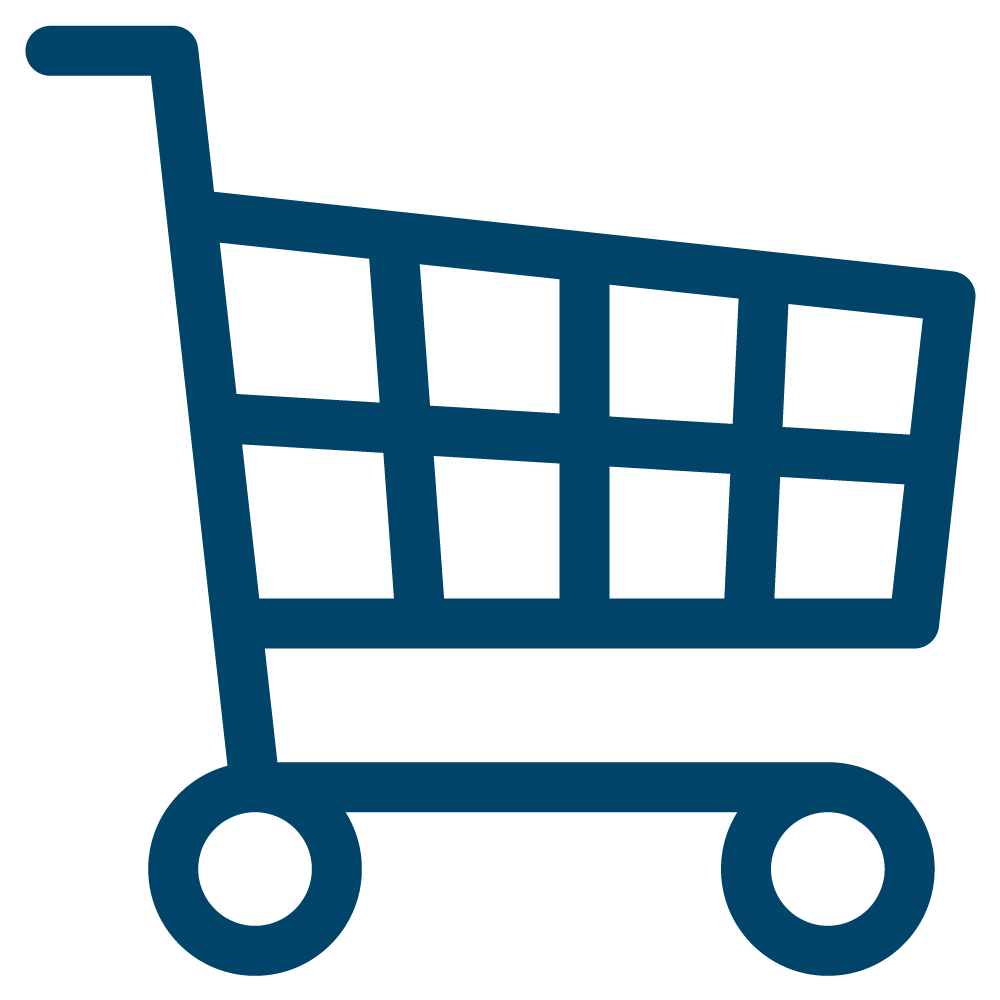 Icon of a shopping cart in blue.