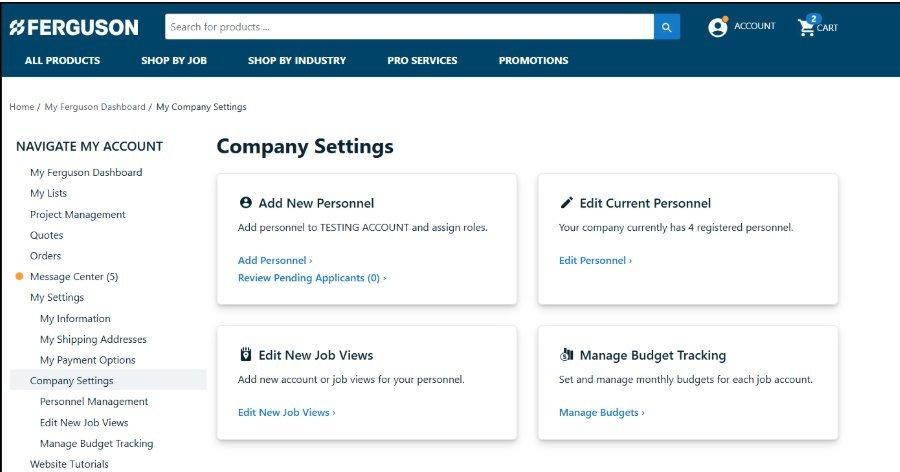 Image of Company Settings full page layout