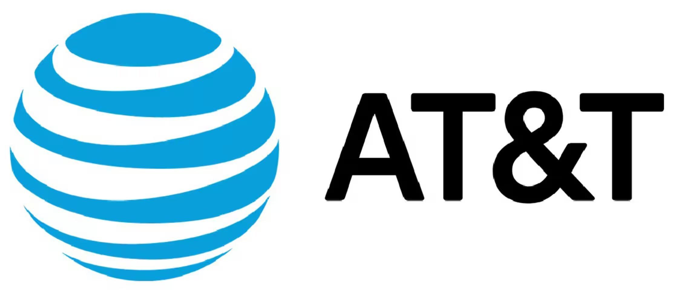AT&T logo with blue-striped globe.