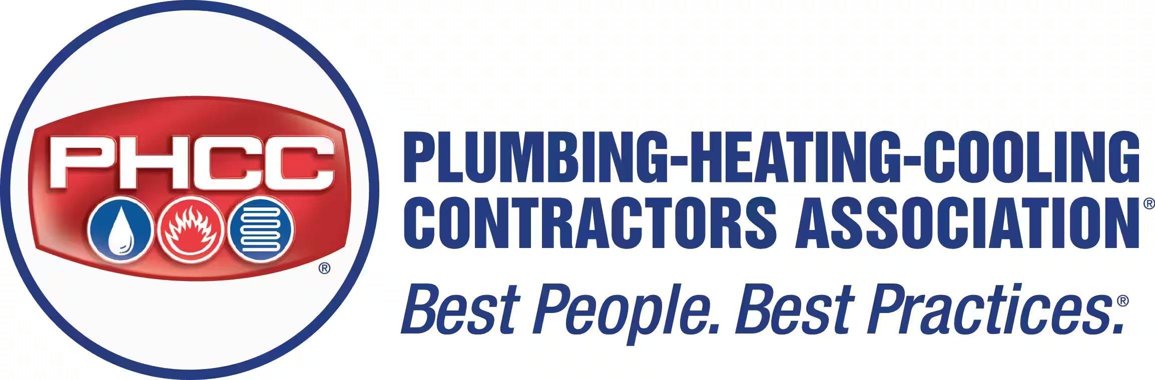 Plumbing-Heating-Cooling Contractors Association logo with blue text that reads Best People. Best Practices.