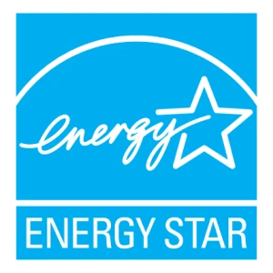 The ENERGY STAR logo in white with “energy” written in cursive next to a star against a light blue background.