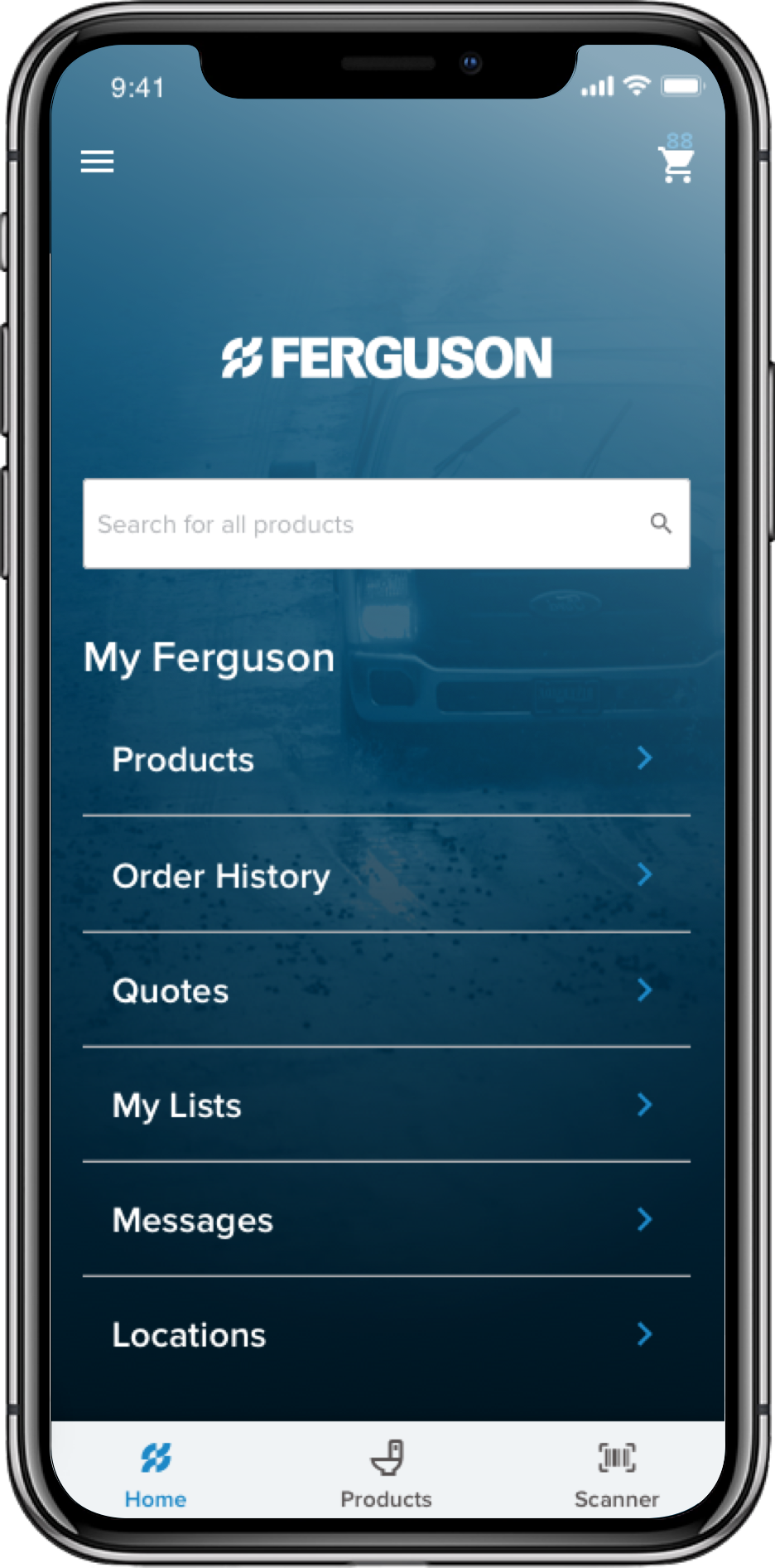 Ferguson app menu on a smartphone.