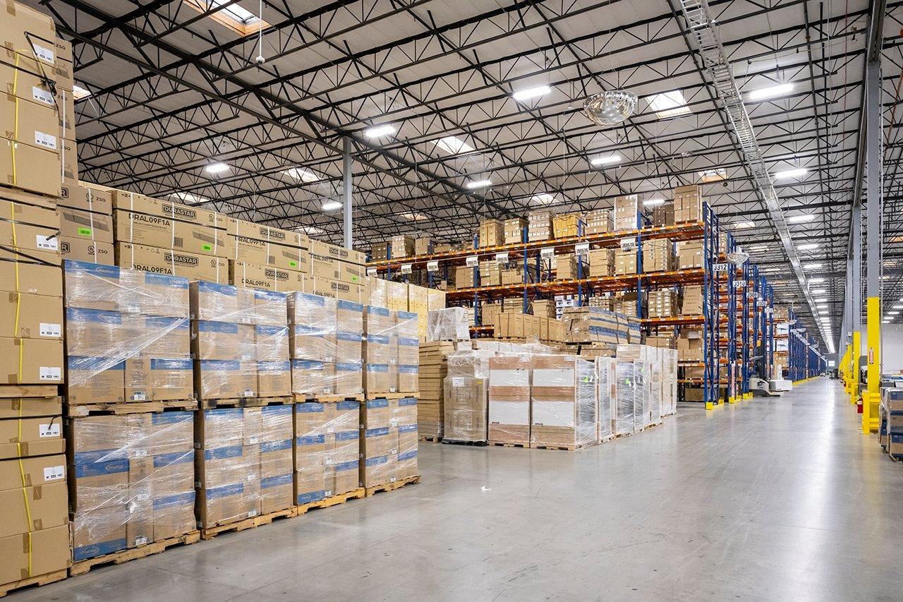 View of a brightly lit Ferguson distribution center.