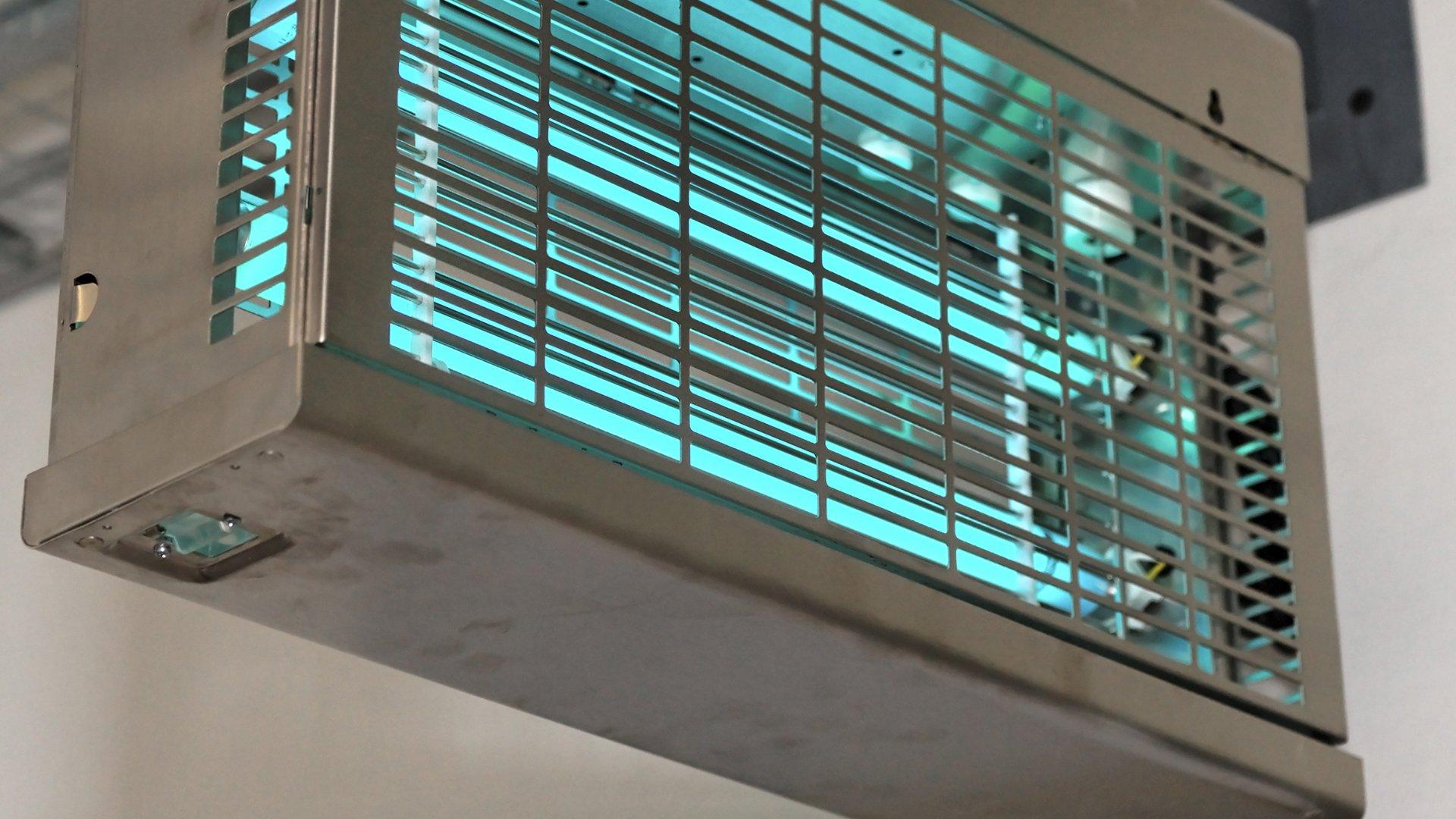 Close up image of UV-C light installed inside HVAC system. 