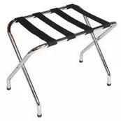 A luggage rack with black cloth.