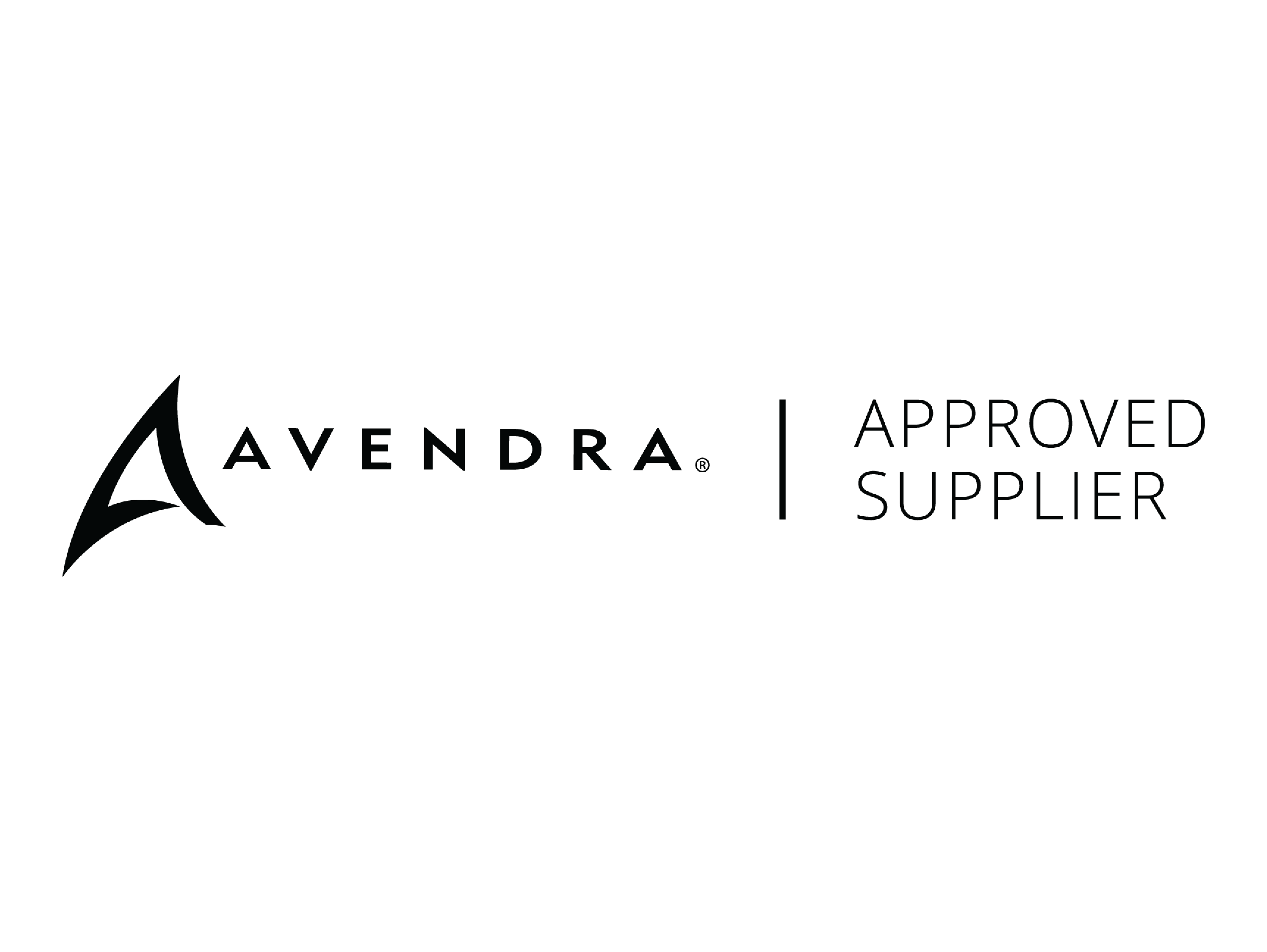 Avendra, approved supplier, logo in black ink.