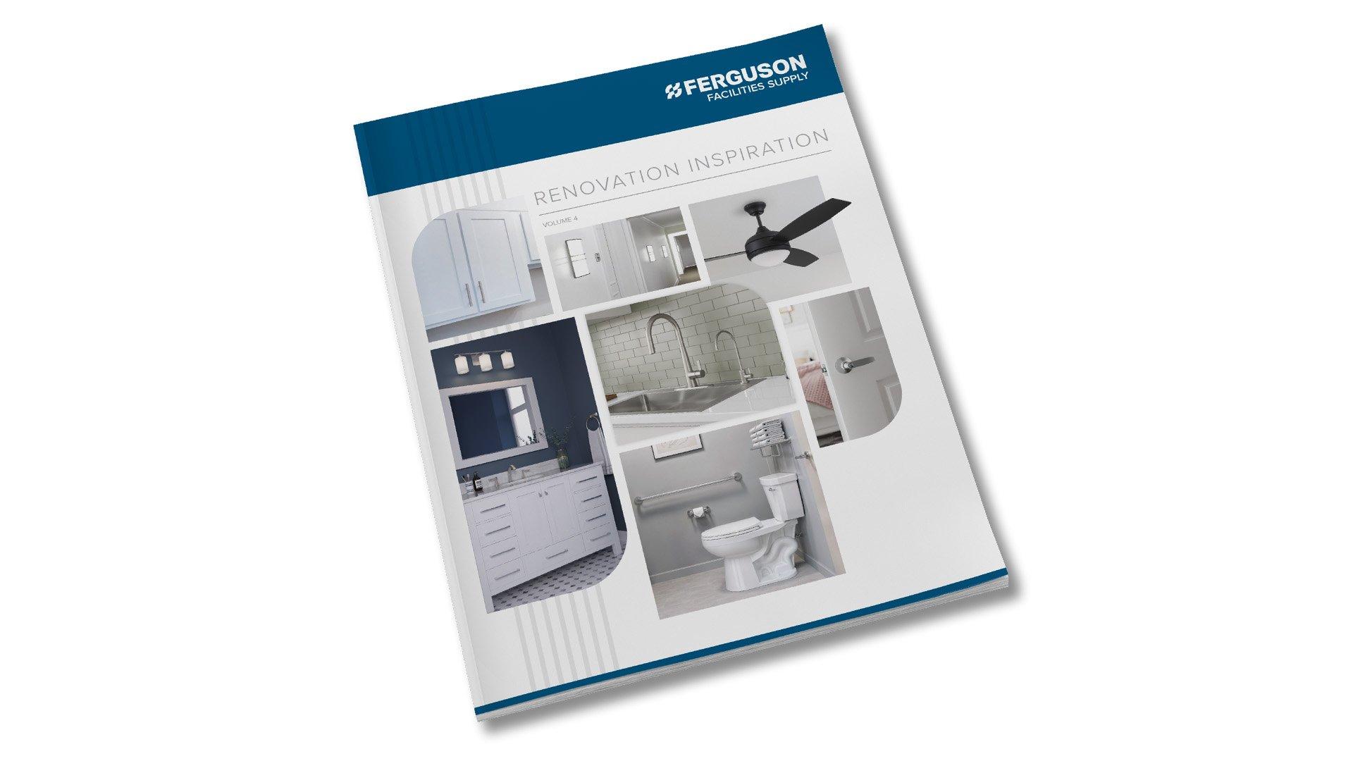 Cover page of the Ferguson Renovation Inspiration digital catalog, showing a range of kitchens, bathrooms and living rooms.