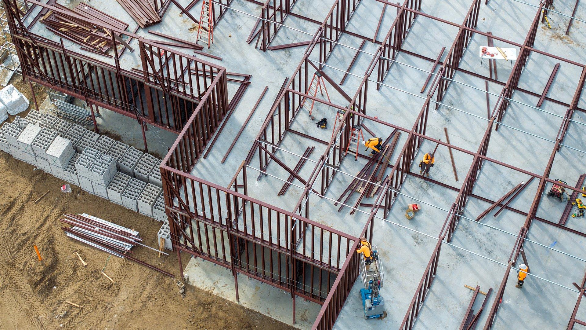 Aerial view of commercial job site. 