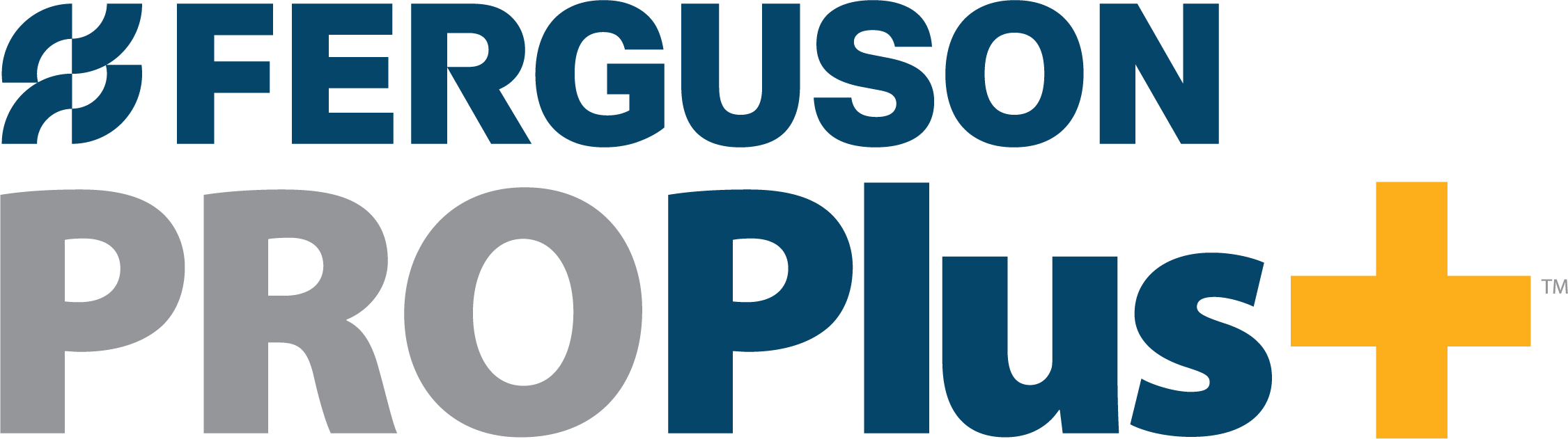 The Ferguson logo and name written in blue over the words PRO Plus in gray and blue, and a dark yellow plus sign to the right.