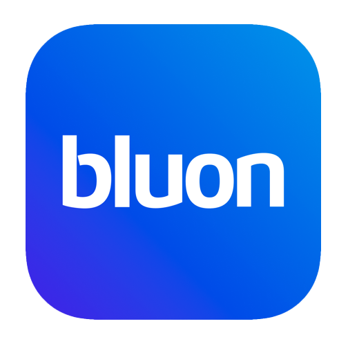 Image of Bluon mobile icon app and icons to download on the App Store and Google Play.