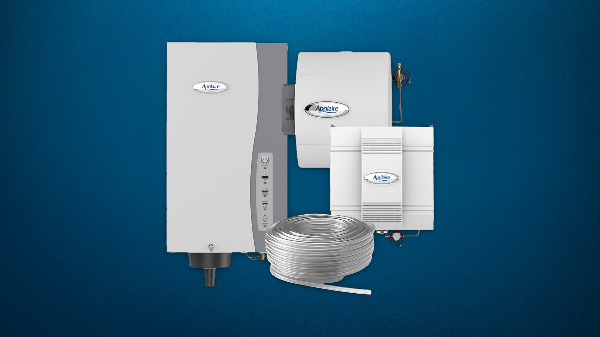 Lifestyle imagery of whole-house humidifier unit.