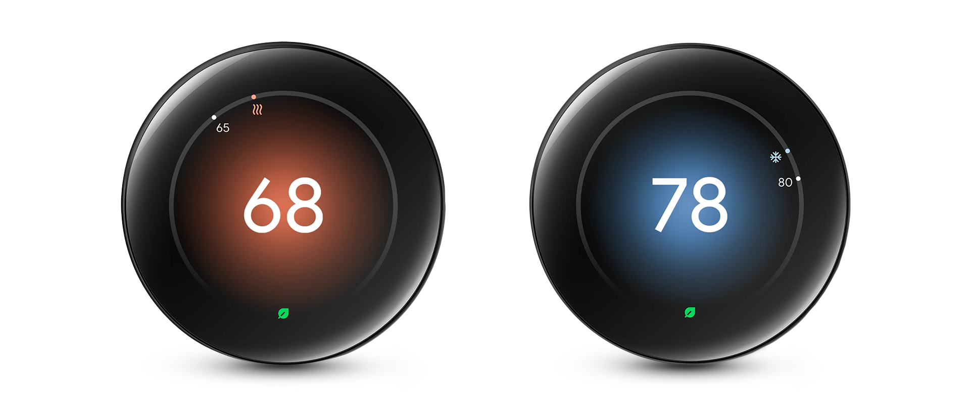 Silo image of 2 Google Nest learning thermostats. 