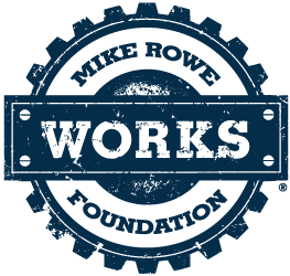 The mikeroweWORKS Foundationlogo in  blue text. 