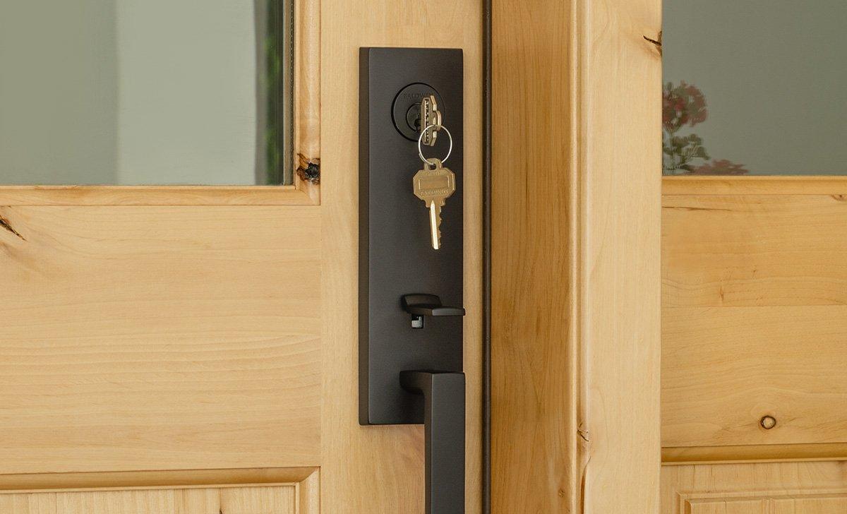 Front door with keys hanging from the lock