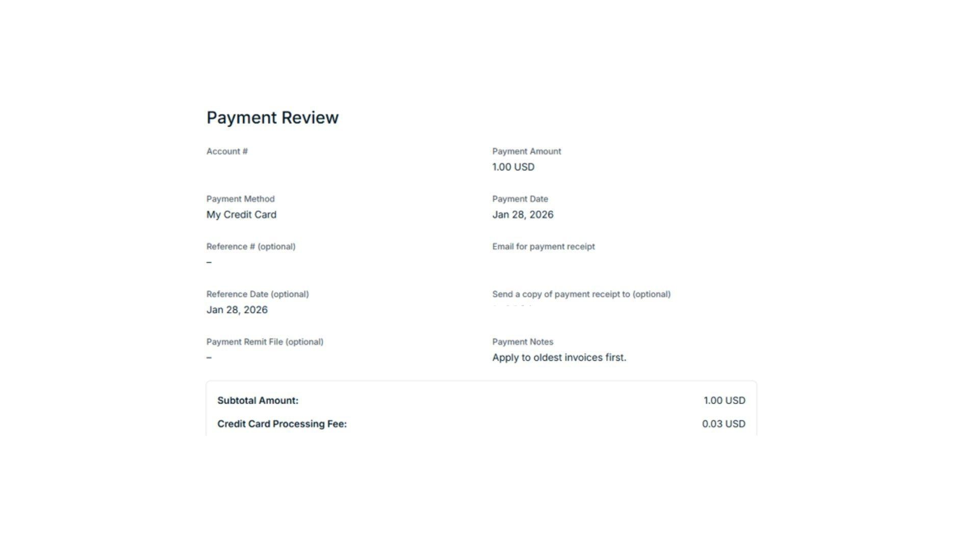 View of Payment Confirmation screen, with confirmation that payment has been scheduled.