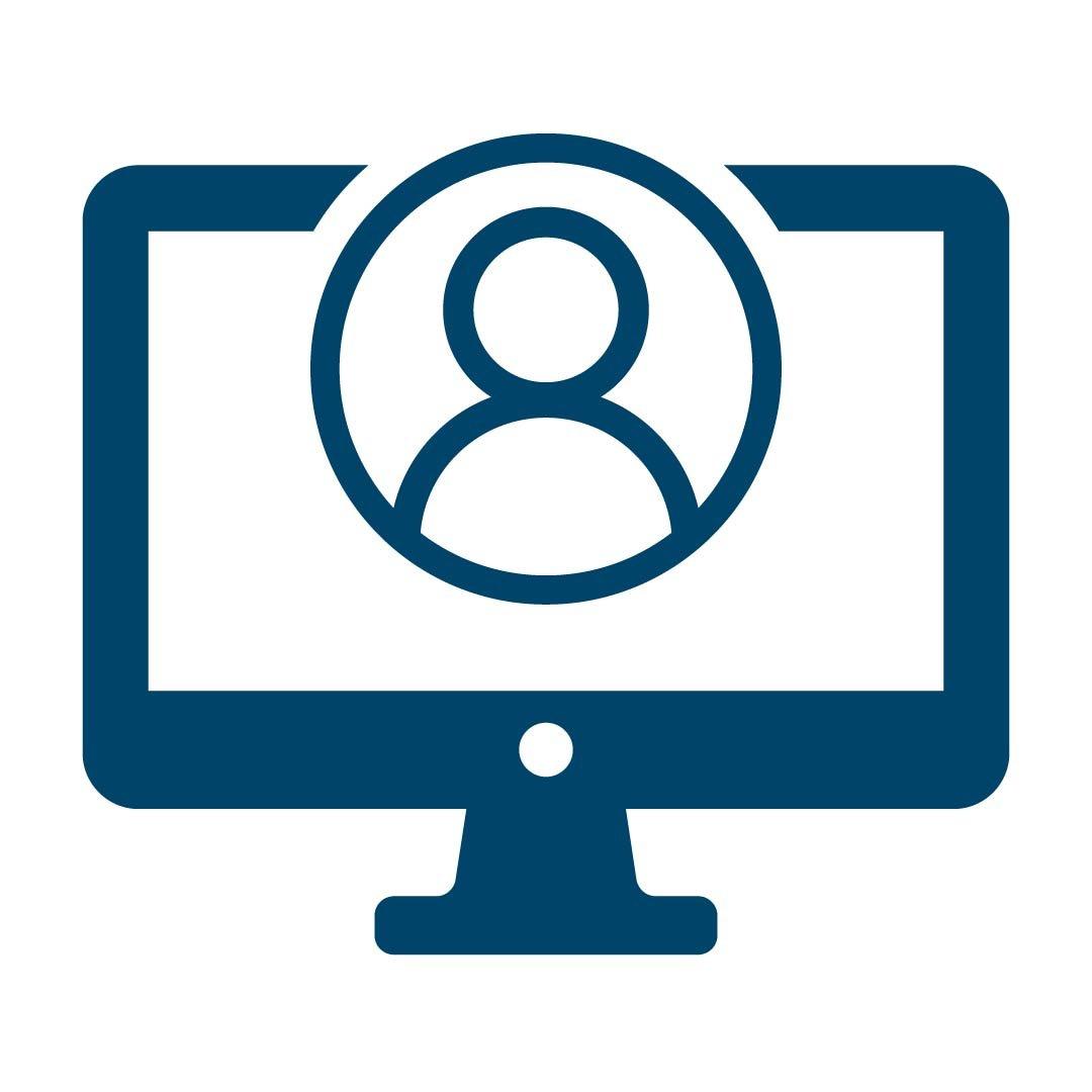 Icon of a person in a circle in blue.