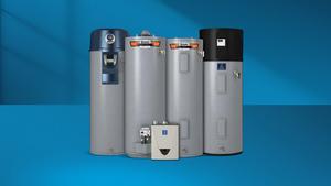Silo image of State ProLine residential water heaters against blue background. 
