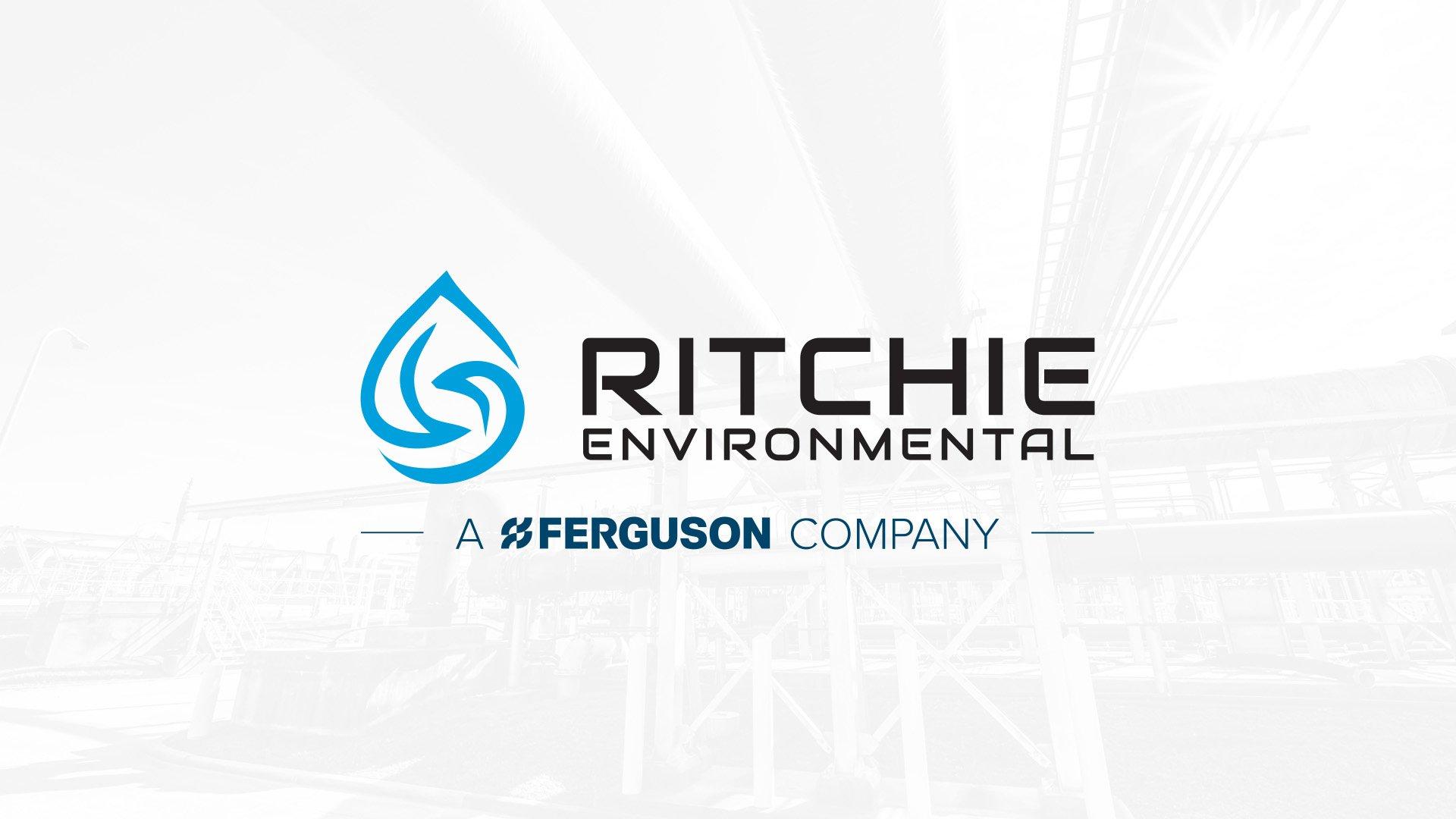 Ritchie Environmental Logo overtop lifestyle image of water treatment facility. 