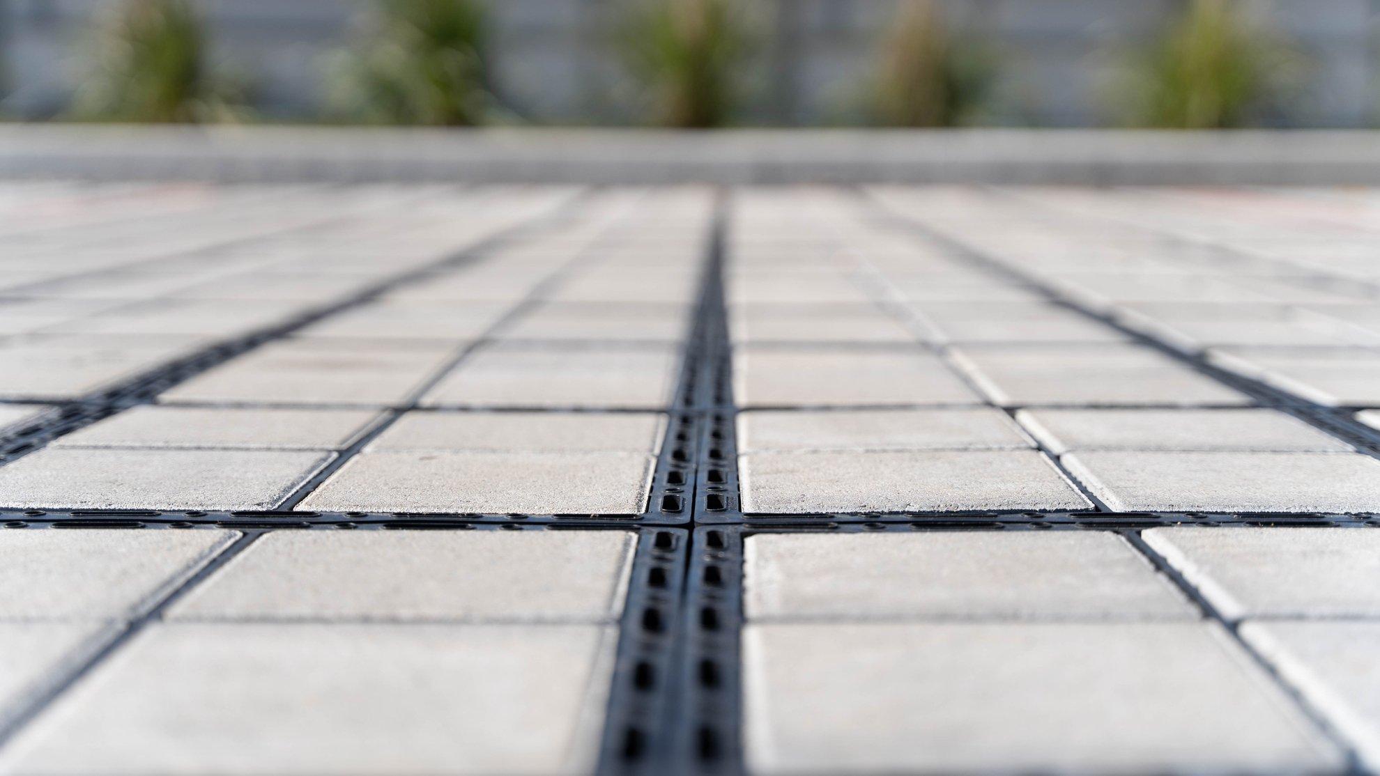 Closeup of permeable pavers.