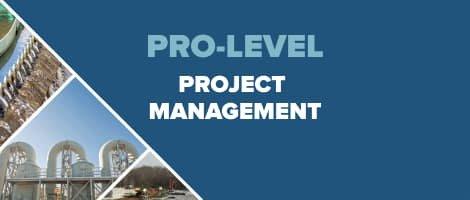 Images of a water treatment plant against a blue background with PRO-LEVEL Project Management in white text.
