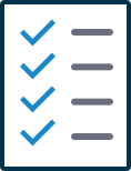 Graphic of a sheet of paper with four blue checkmarks on the right and corresponding horizontal gray lines on the right.