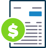 Graphic of an invoice with a green dollar sign symbol on it.