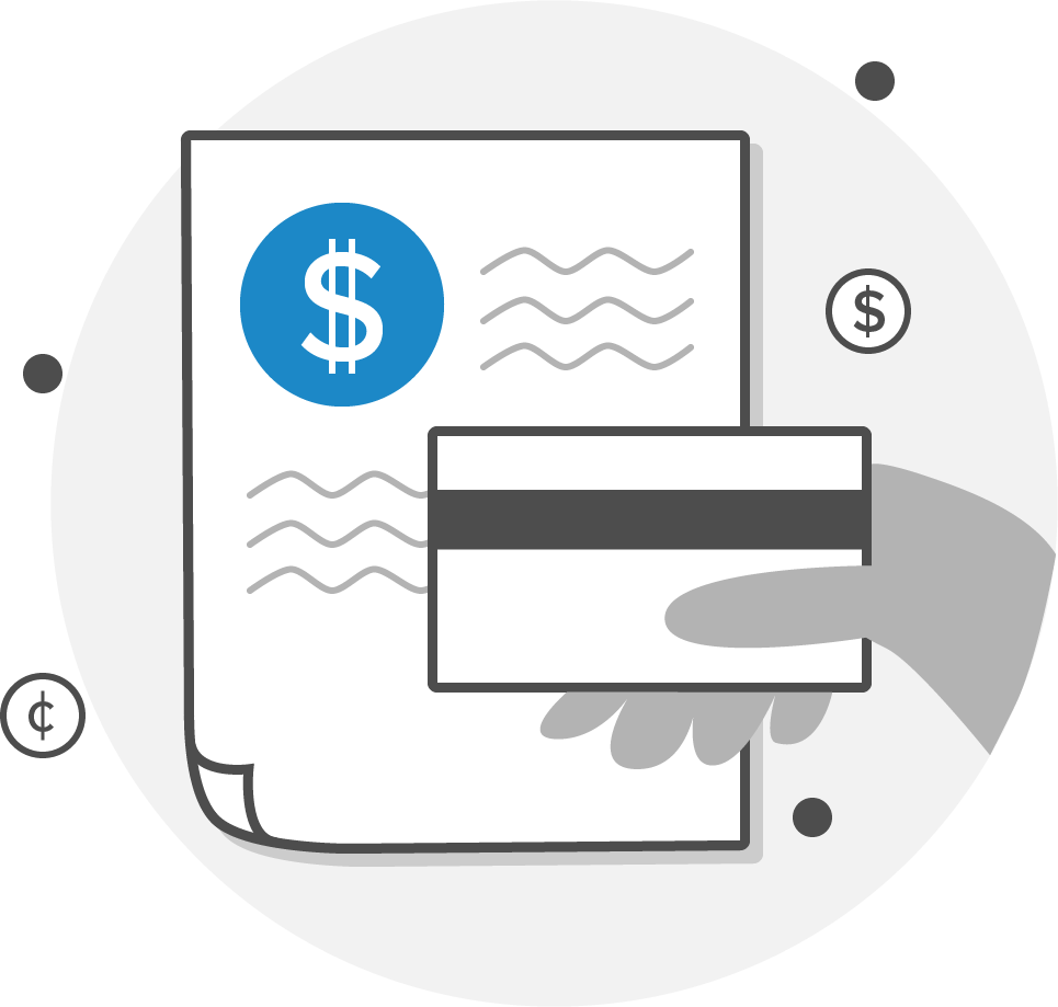 Graphic of a bill and a hand holding a credit card.