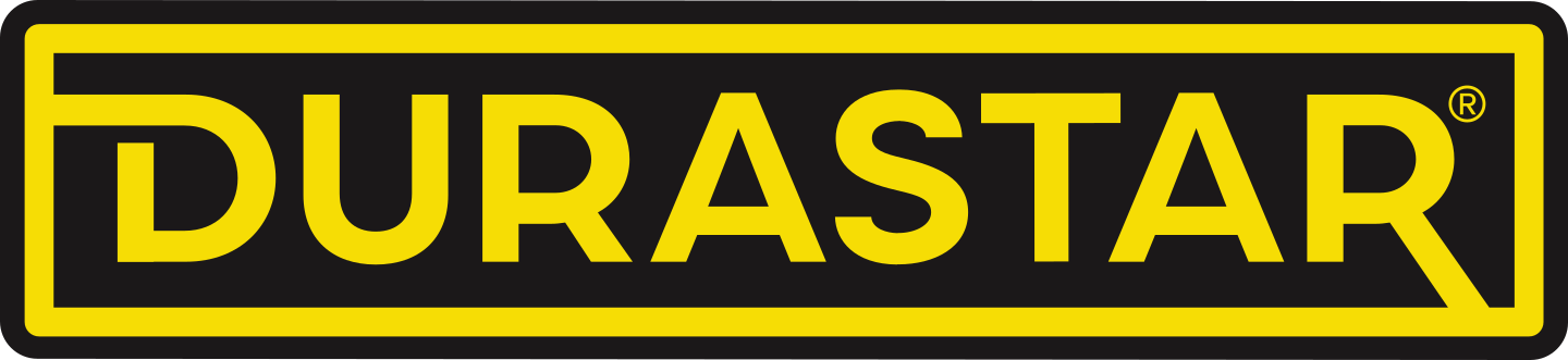 Durastar logo in yellow against black background.