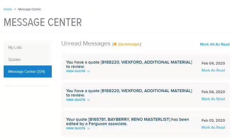 View of Message Center showing three unread messages.