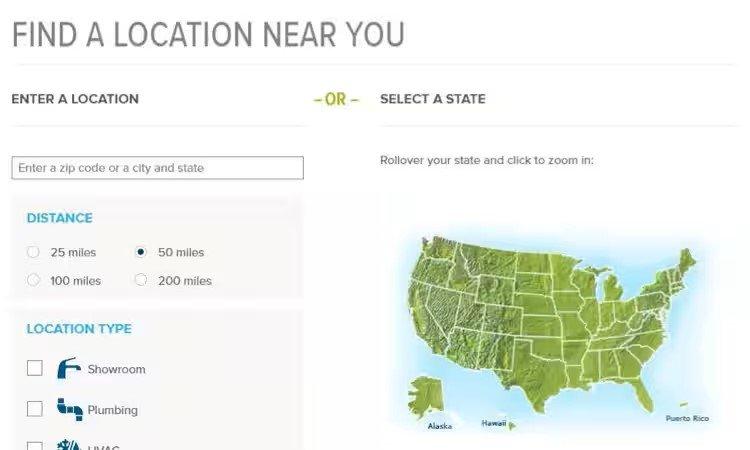 View of location page prompting the user to enter a location or select a state.