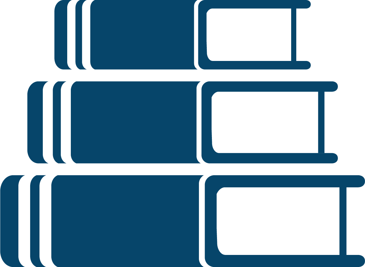 Continued VRF education alt text: Dark blue icon of three stacked books.