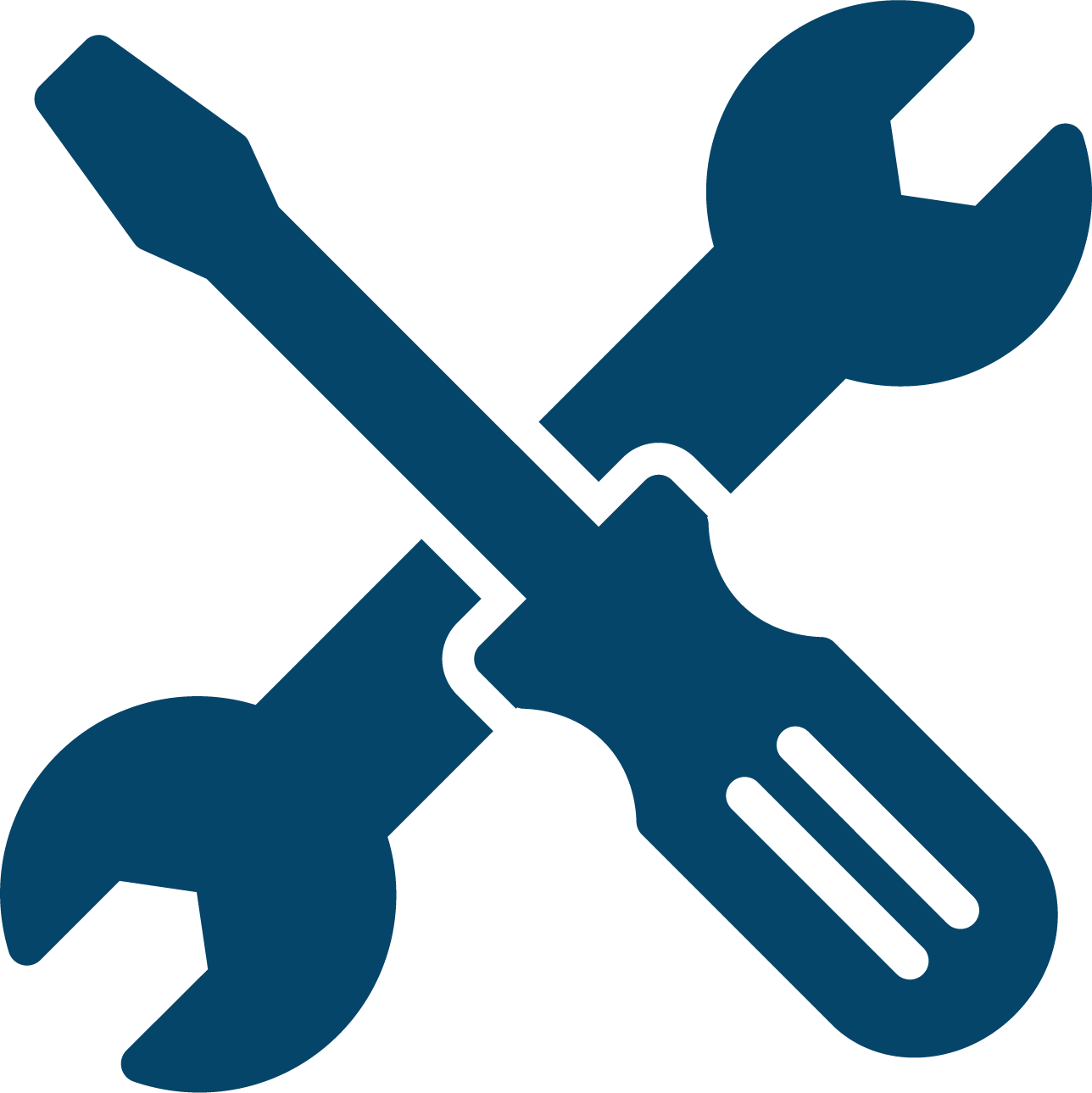 Customized VRF solutions alt text: Dark blue icon of a flathead screwdriver laid over a two-sided wrench to form an X.